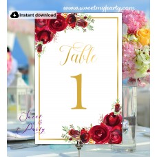Red Roses Table Numbers printable template, (16w) Red Roses Table Numbers printable template, (16w)
